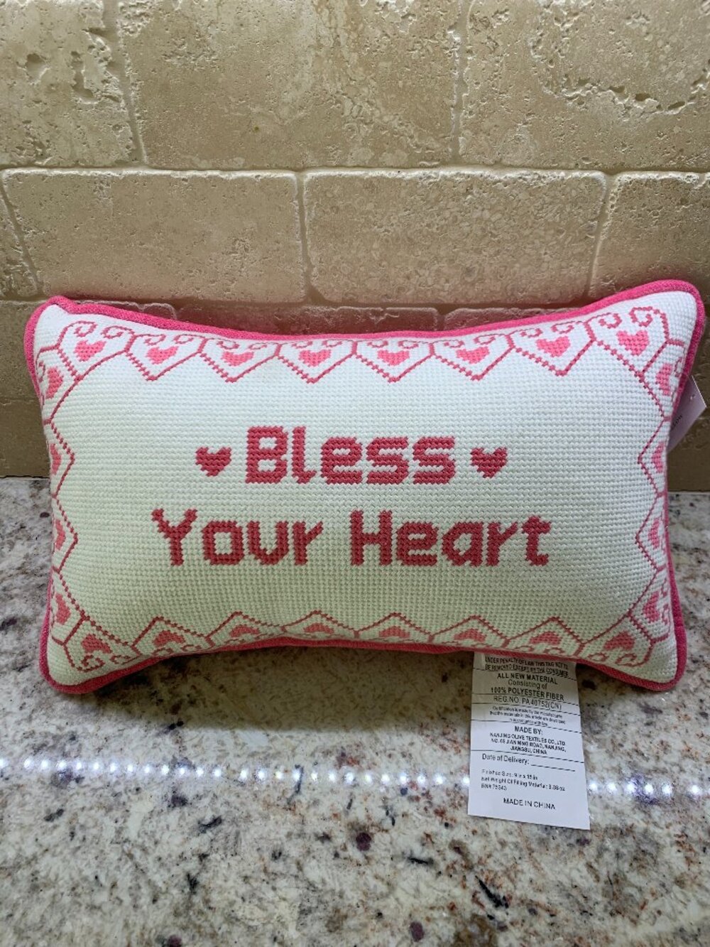 Pillow "Bless Your Heart" Needlepoint Pillow NWT - Picture 2 of 7